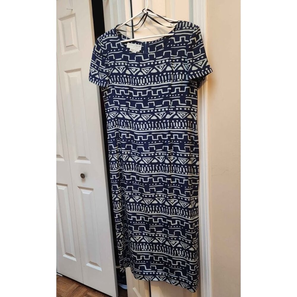 Maggy London Navy & White Lined Long SILK special occasion Dress women's size 14